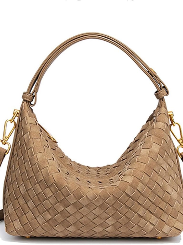 Brown Suede Hobo Bags For Women Trendy Underarm Shoulder Purse Woven Crescent Cr